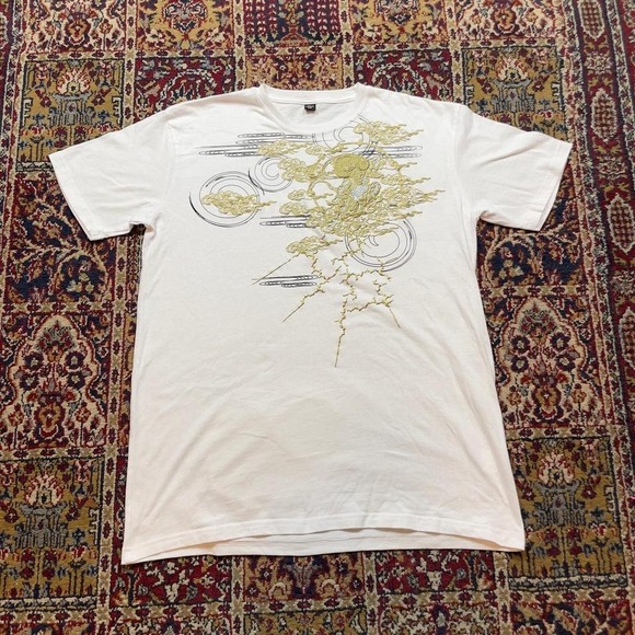 American Vintage Other - VTG 00s Foye ed hardy style puff print abstract tiger tshirt XL gold‎ white